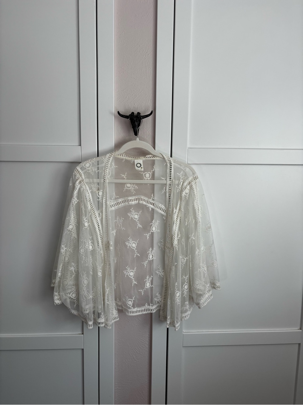 Sheer Embroidered Ivory Lace Kimono Tunic